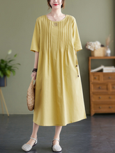 Time Tru – A-Linien-Kleid aus einfarbigem Baumwollleinen