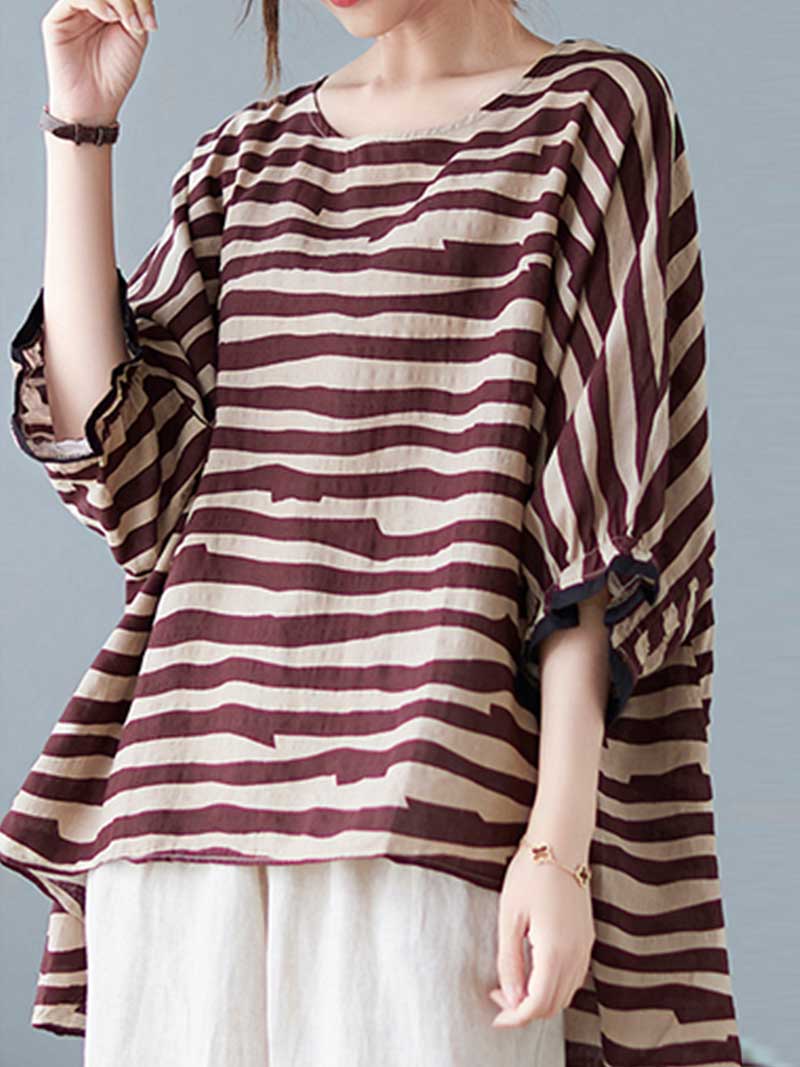Printed Stripes Style Round-Neck Top