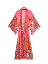 Veste kimono longue cardigan ciel étoilé rose d'automne
