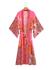 Veste kimono longue cardigan ciel étoilé rose d'automne
