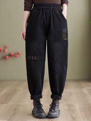 Pantalon sarouel en jean ample épais en polaire brodée d'hiver