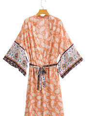 Robe longue kimono, robe de chambre, kimono imprimé, kimono bohème, vêtements de détente