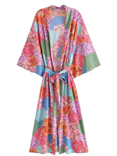 modischer Druck langer Gürtel stilvolles Kimono-Cardigan-Jackenkleid