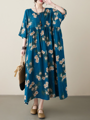 All You Need Cotton Round Neck Floral Smock Dress