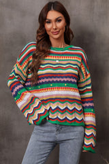 Mehrfarbig gestreiftes Überkleid mit Rundhalsausschnitt