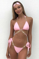 Ensemble de bikini triangle avec chaîne en diamant