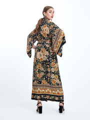 Robe longue en coton à imprimé floral de couleur noire