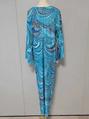 Robe longue kimono en polyester bleu imprimé