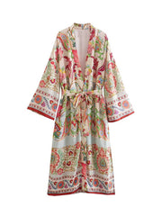 Robe de nuit longue imprimée multicolore Robe kimono