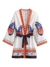 Summer Wear Cardigan Jacket Style Short Kimono With Butterfly Print Gown Robe