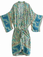 Paisley-Print Grün Farbe Baumwolle Lange Länge Kleid Kimono Duster Robe