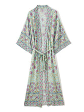Robe de plage longue en coton à imprimé floral de couleur verte