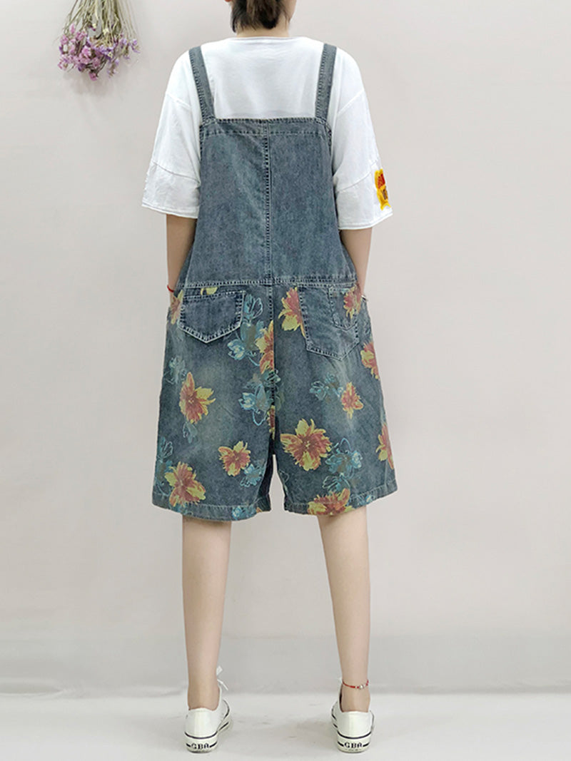 Special Place for You Floral Print Denim Romper Overall Dungarees