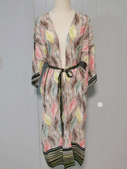 Robe longue kimono en polyester multicolore imprimée