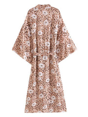 Strandmode Langes Kleid Leopardenmuster Leopardenfarbe Baumwollkleid Robe Kimono