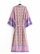 Robe de plage longue en coton à imprimé floral de couleur violette