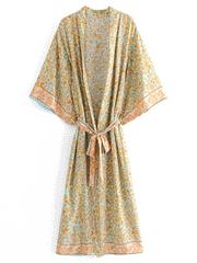 Robe longue en coton à imprimé floral jaune pour soirée et plage
