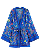 Robe kimono imprimée florale en coton bleu pour anniversaire