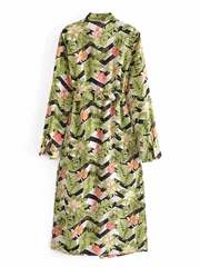 Robe longue kimono en polyester imprimé de couleur verte