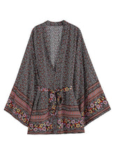 Party Wear Floral Print Black Color Cotton Short Length Gown Robe Kimono