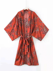 Robe de nuit longue en polyester à imprimé cachemire de couleur rouge