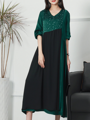 Fashionable V-neck Neck Middle Waist Star Pattern Midi-Dress