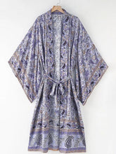 Robe de plage longue en coton à imprimé floral violet