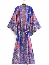 Summer Partywear Floral With Moon Print Purple Color Silk Long Length Gown Kimono Duster Robe