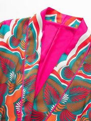 robe veste kimono courte imprimée avec ceinture d'automne