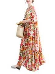 Robe à fleurs imprimée à smocks pour le déjeuner sur la plage