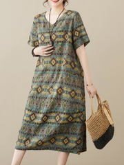 Robe mi-longue à col rond et manches courtes Work Hard