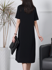 Short-sleeved V-neck Linen Knitted Midi-Dress