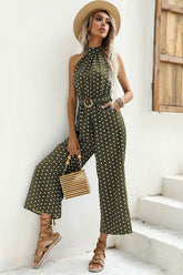 Jumpsuit mit Trichterhalsausschnitt und Gürtel im Polka Dots-Print