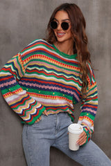 Mehrfarbig gestreiftes Überkleid mit Rundhalsausschnitt