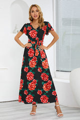 Robe mi-longue trapèze à col en V pour les vacances