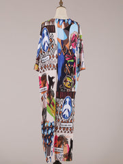 Robe longue kimono en coton imprimé multicolore