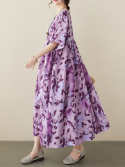 Robe à smocks fleurie à col rond en coton Wonder