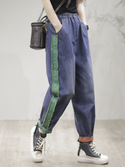 Casual Vintage Loose Fit Patch Denim Bottom Jeans Pants