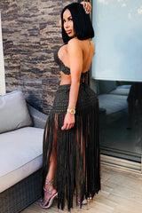 Set aus gehäkeltem Bralette und Maxirock mit Quaste