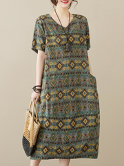 Robe mi-longue à col rond et manches courtes Work Hard