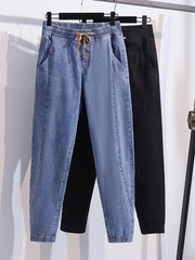 pantalon ample taille haute en denim d'été