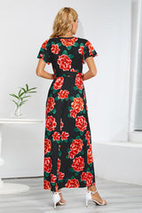 Robe mi-longue trapèze à col en V pour les vacances