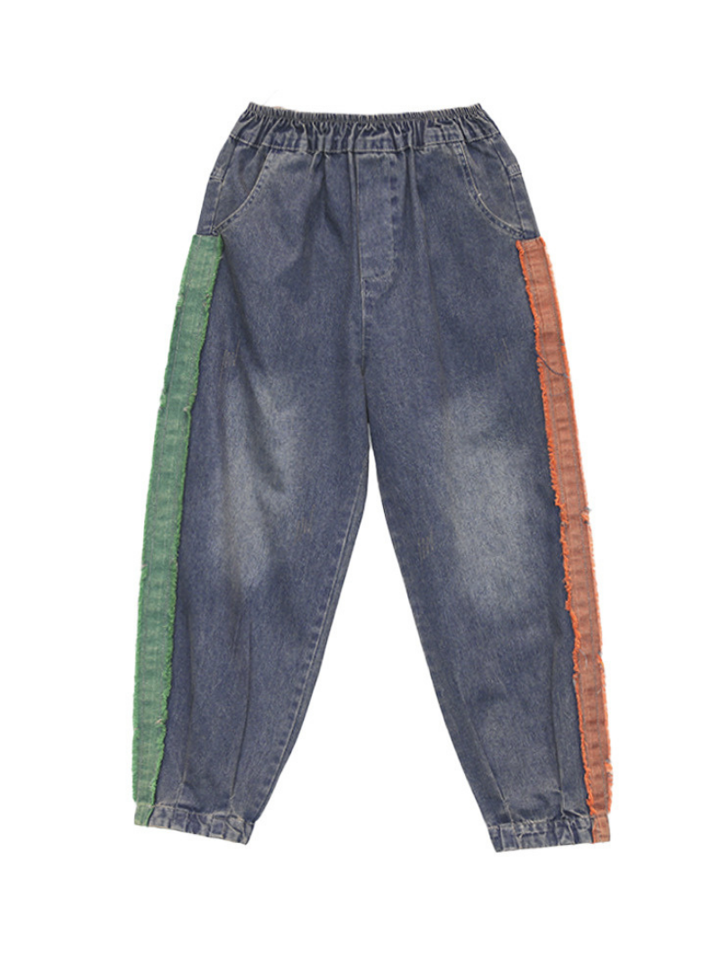 Casual Vintage Loose Fit Patch Denim Bottom Jeans Pants