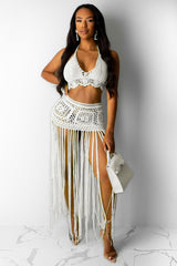 Set aus gehäkeltem Bralette und Maxirock mit Quaste