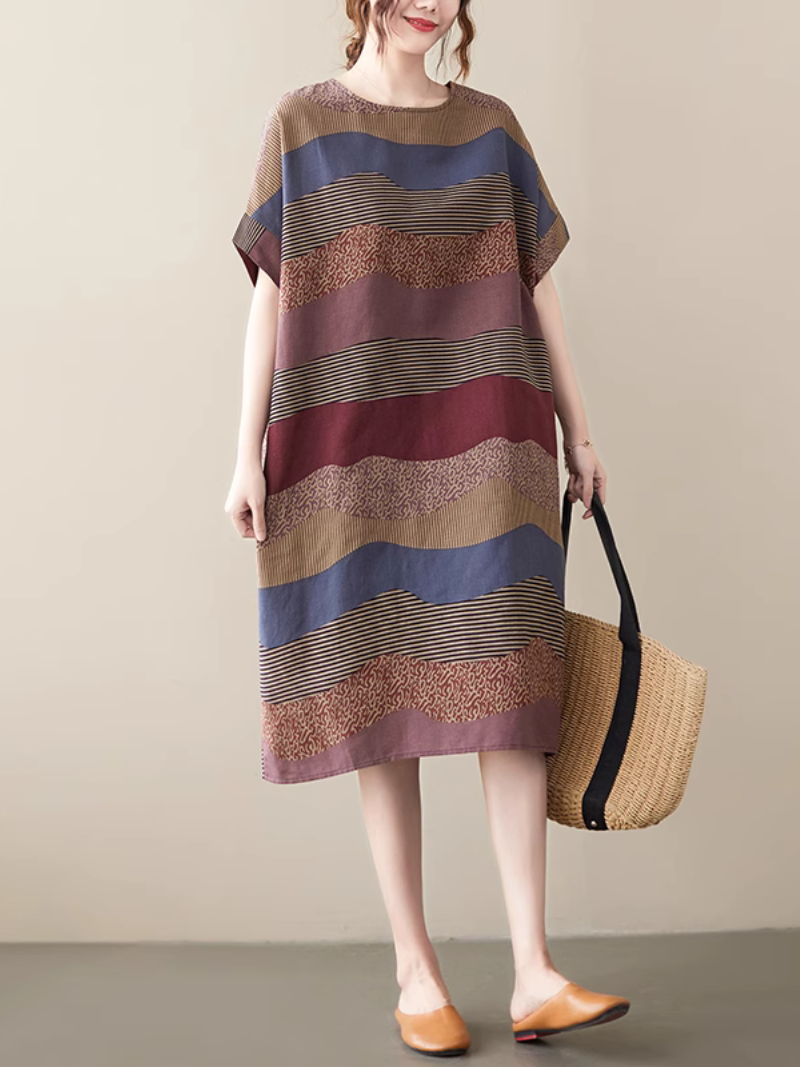 A Brush with Fashion Loose Mid-Length Striped A-Line Dress