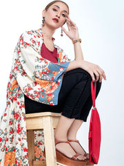 Robe de plage kimono à imprimé floral bohème beige en coton longue robe kimono