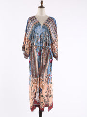 Robe longue kimono en coton imprimé multicolore