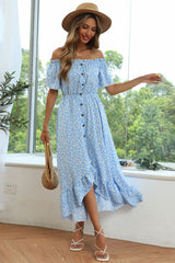 Floral Button Off-Shoulder Dress