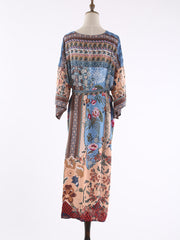 Robe longue kimono en coton imprimé multicolore