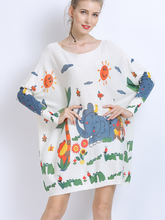 Midi-Pullover mit Elefanten-Print und Punkten für Damen